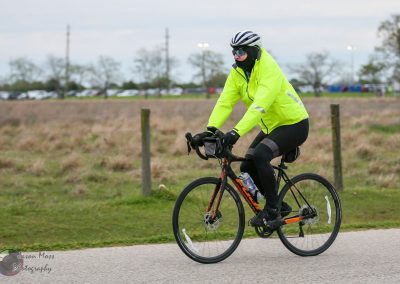 Bright yellow cycling jacket for Bluebonnet Express bike ride, stylish and high visibility.