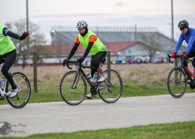 Cycling event on Bluebonnet Express route with riders in high-visibility gear.