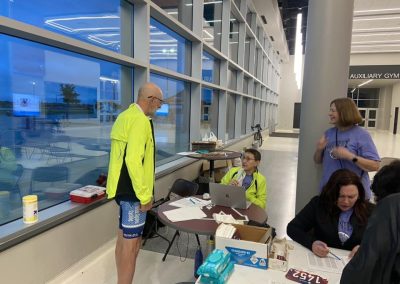 High-security Bluebonnet Express bus check-in at transportation hub for Texas travel.