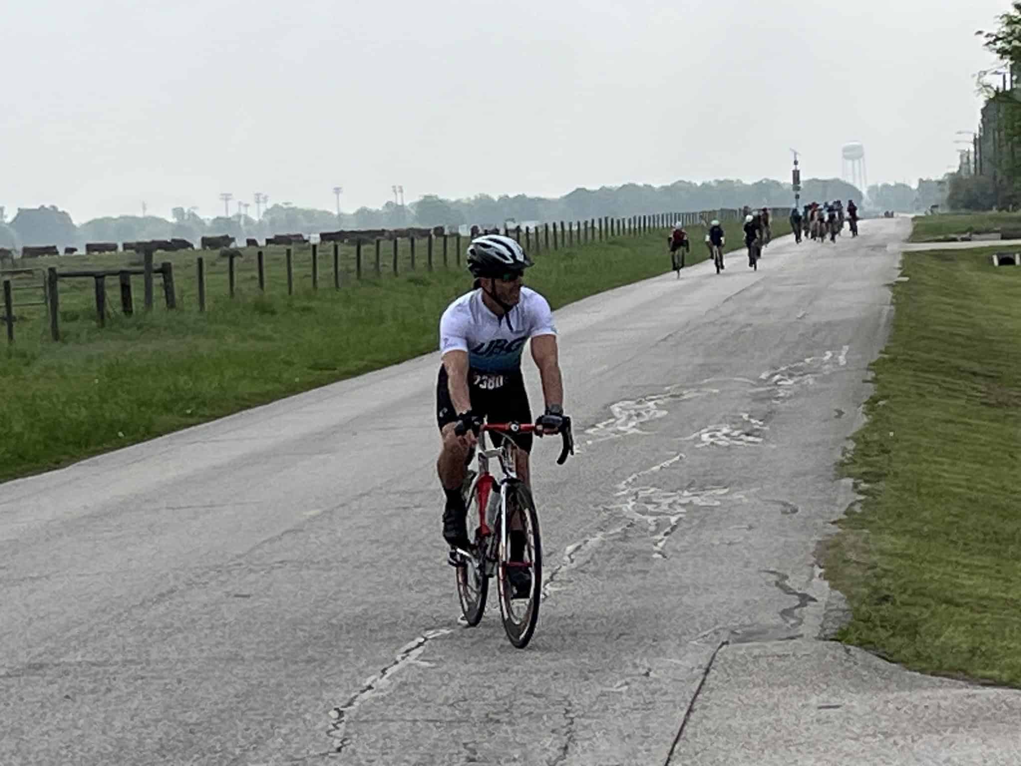 Vancouver Bluebonnet Express cycling event on a scenic, open road with cyclists enjoying the ride.
