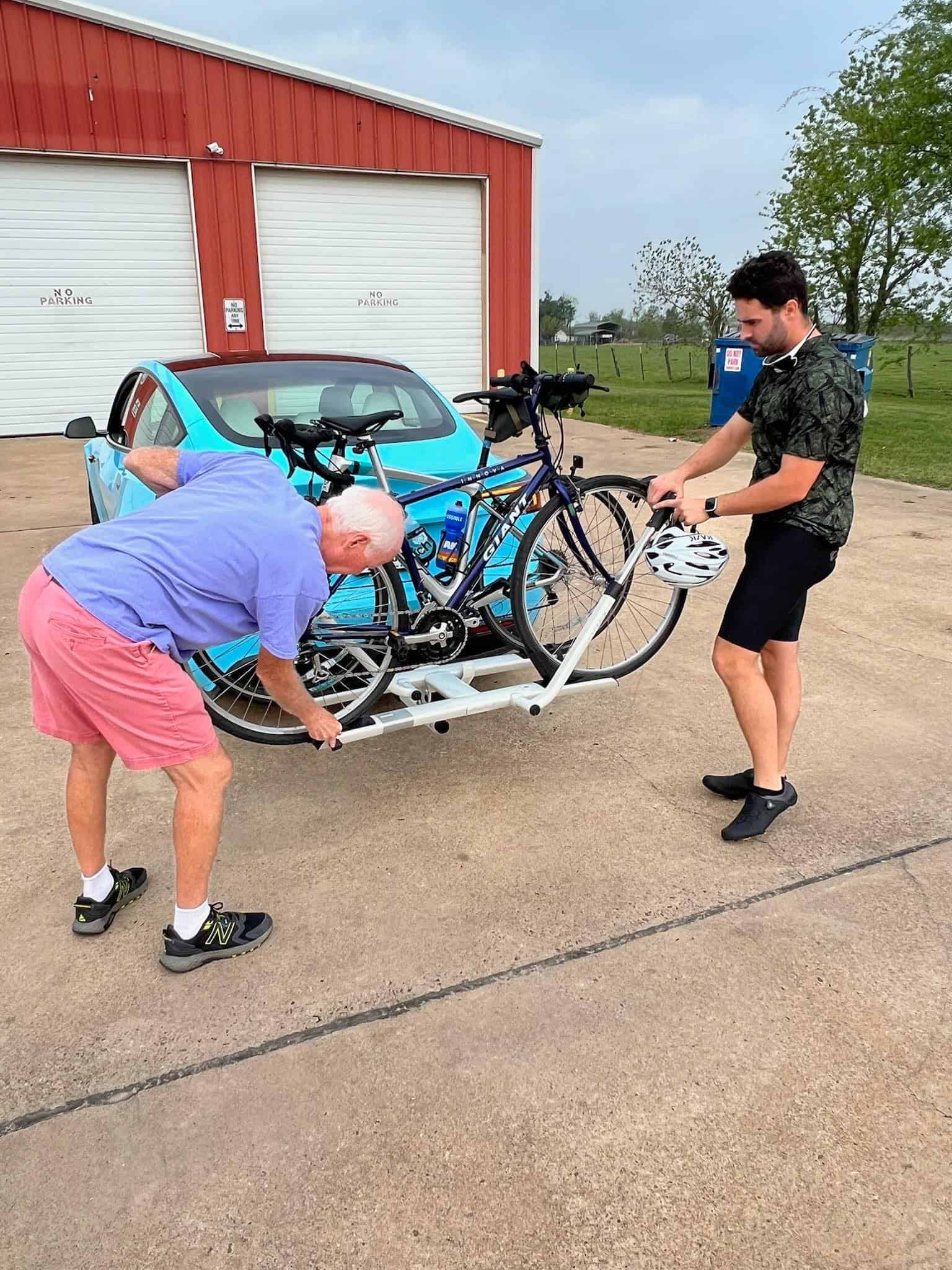 Bike transport on Bluebonnet Express bike rack at bicycle transfer station.