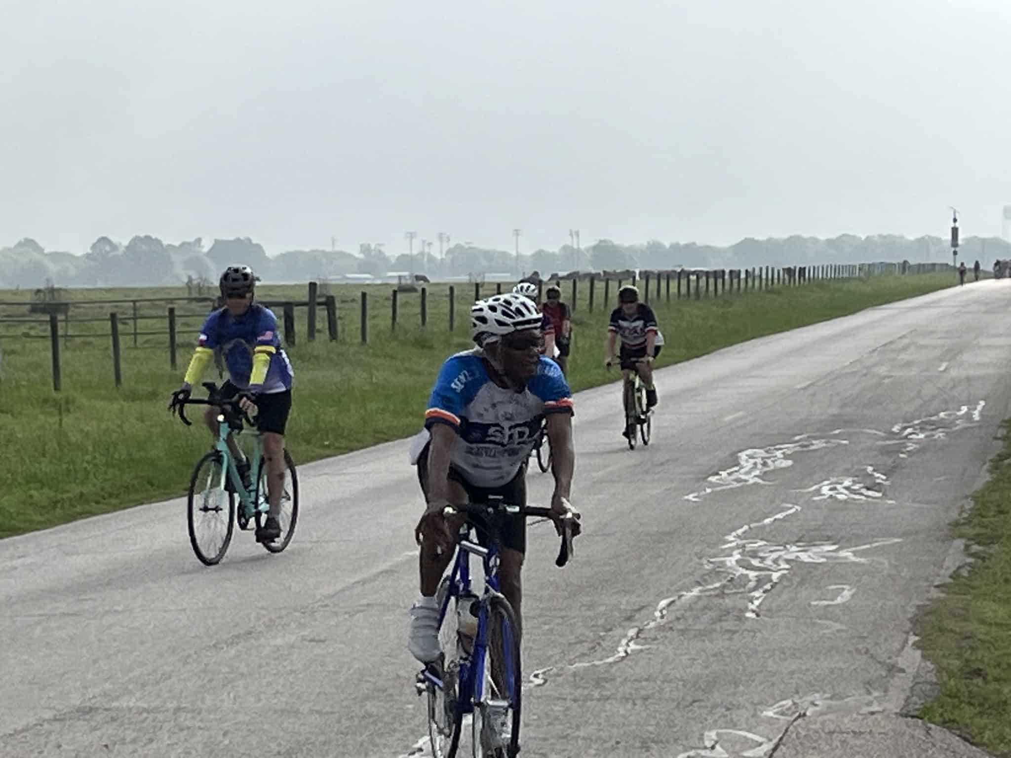 Bicycle riders enjoying a scenic ride on a country road in nature, promoting outdoor cycling activities.