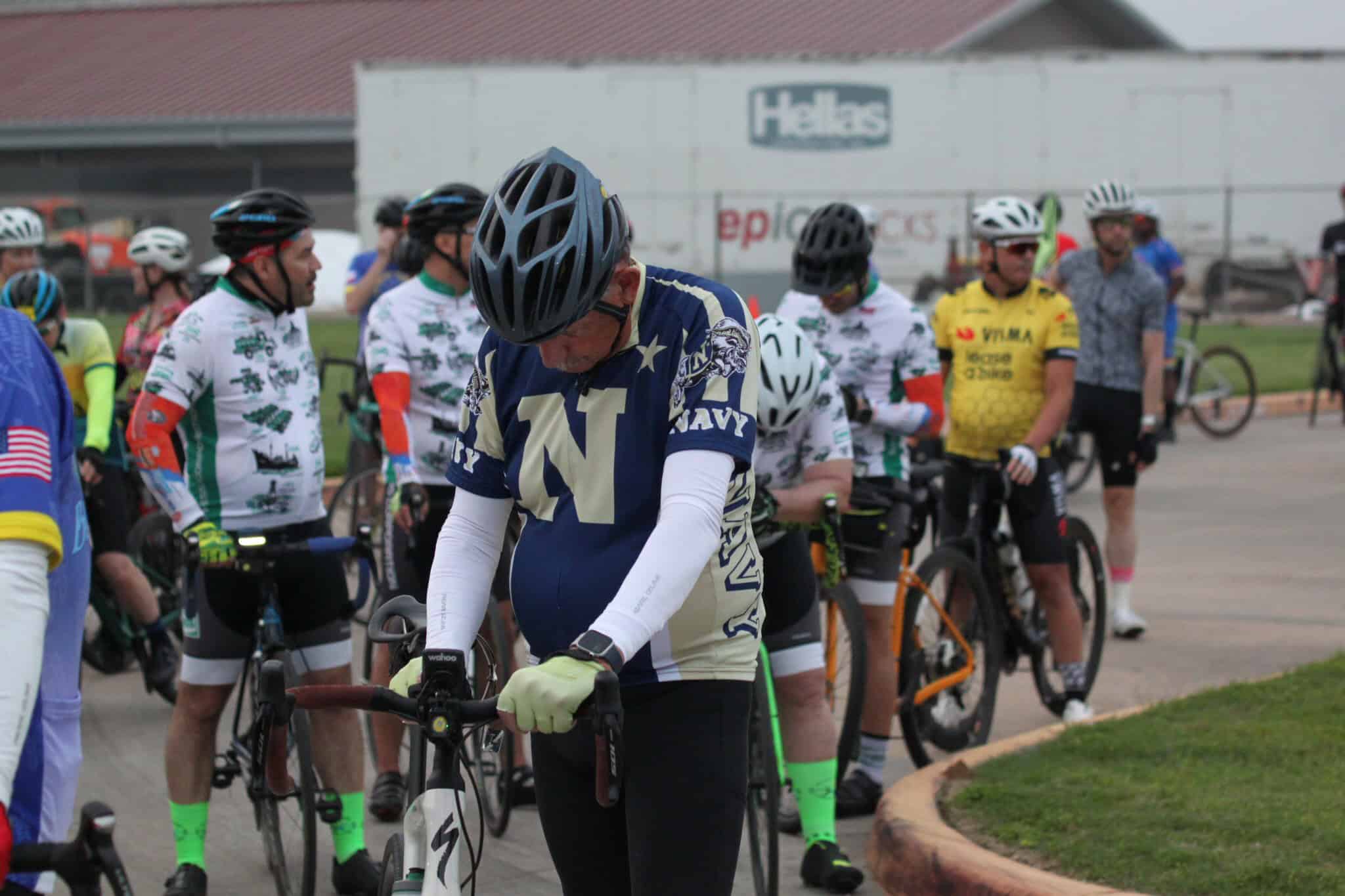 Bike race participants preparing for the Bluebonnet Express event in Texas.