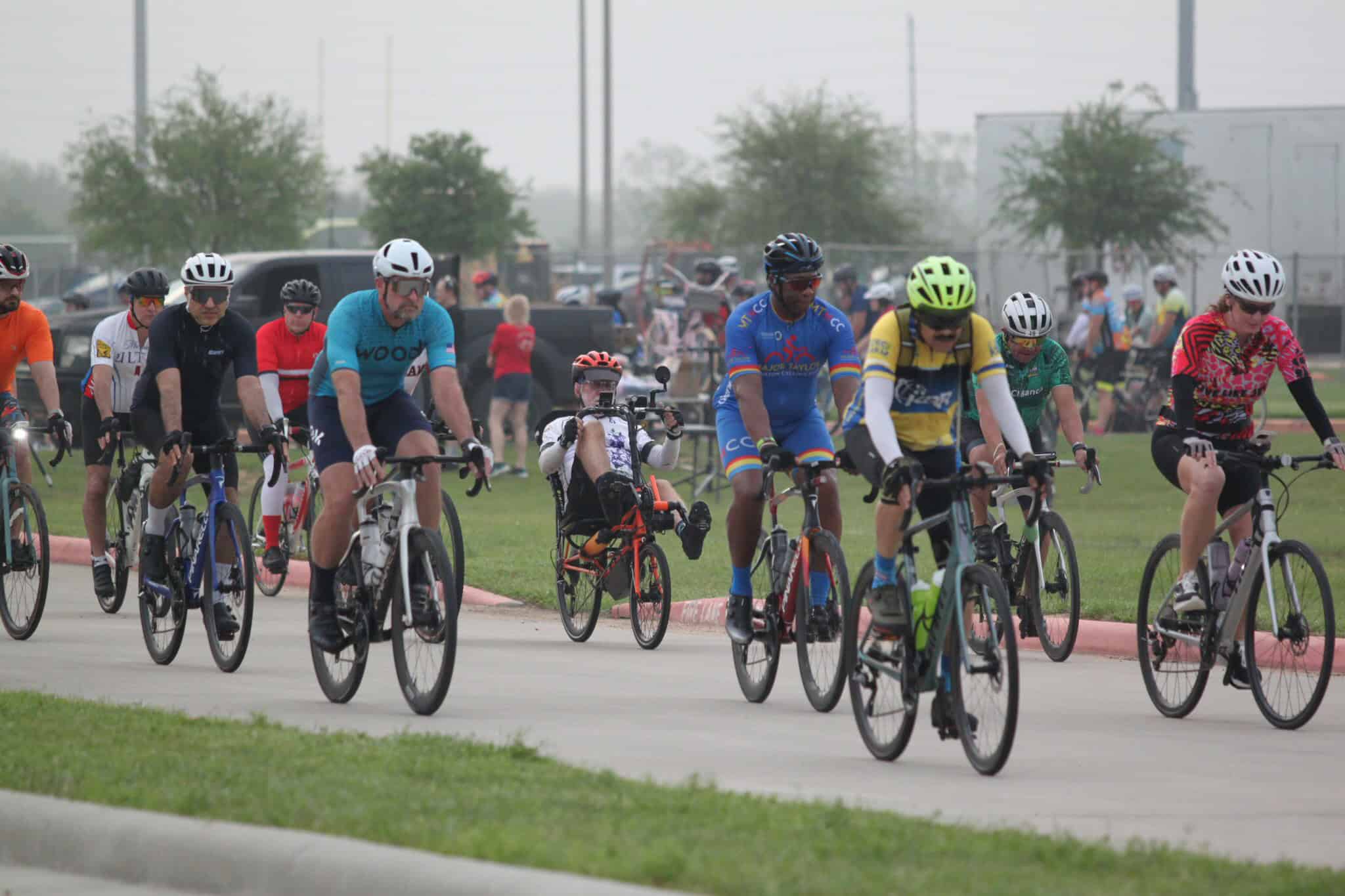 Family-friendly group biking event at Bluebonnet Express in Texas.