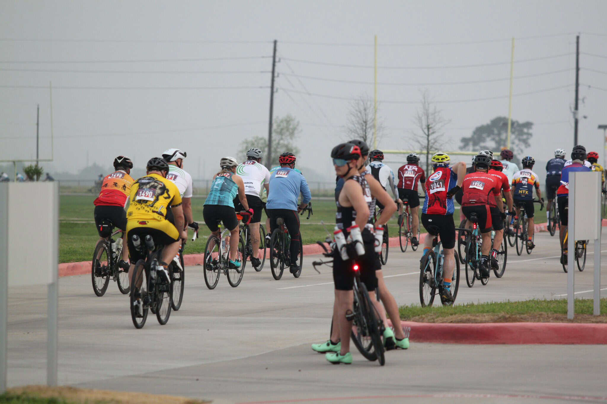 Bicycle race participants riding during a cycling event at Bluebonnet Express.