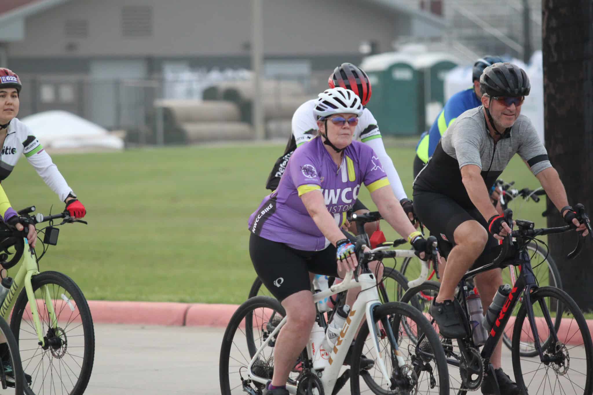 Bike riders participating in Bluebonnet Express cycling event, showcasing community cycling in Texas.