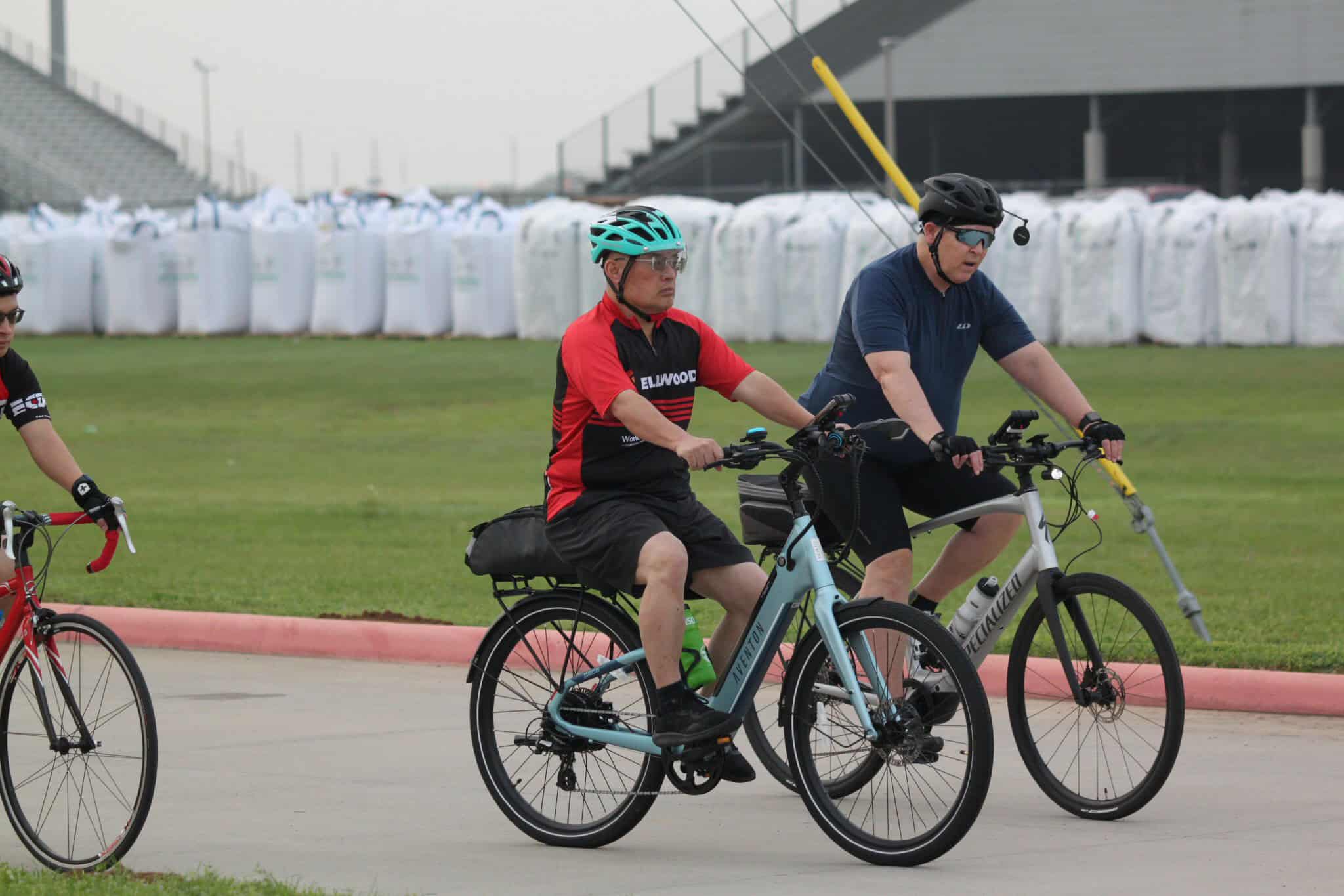 Electric bike riders participating in Bluebonnet Express cycling event for outdoor recreation and cycling sports.