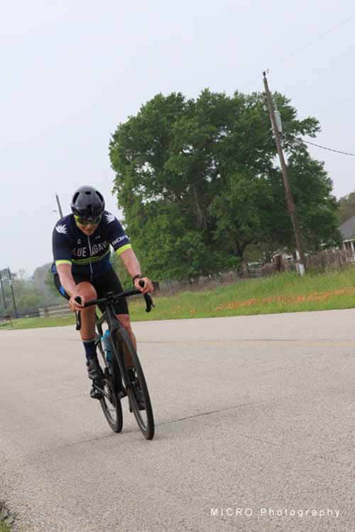 Bike rider participating in Bluebonnet Express cycling event, showcasing endurance and skill.