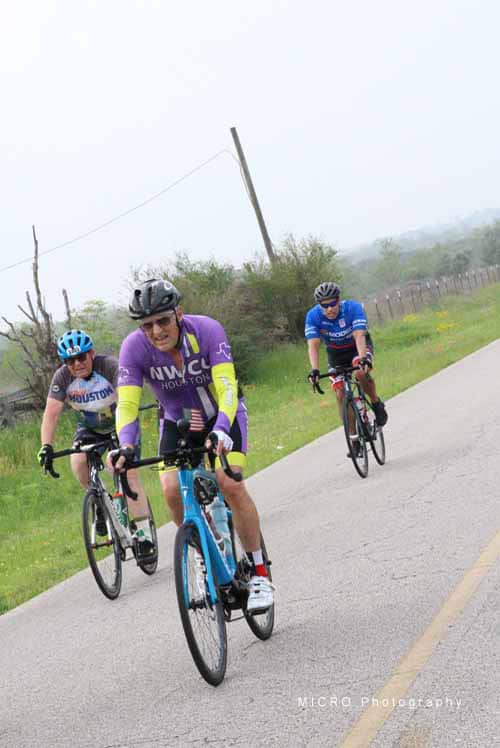 Riders on a scenic cycling route near Bluebonnet Express trail in Texas.