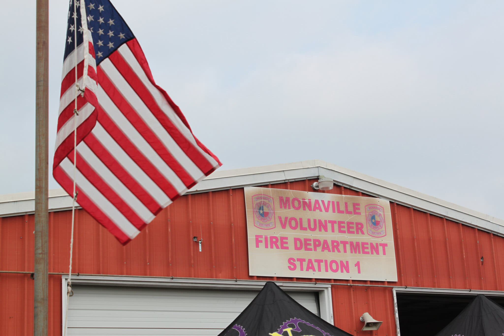 American flag flying at Monaville Volunteer Fire Department station.