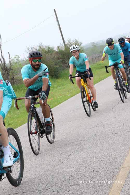 1. Cyclists riding together during Bluebonnet Express charity bike ride in Texas.