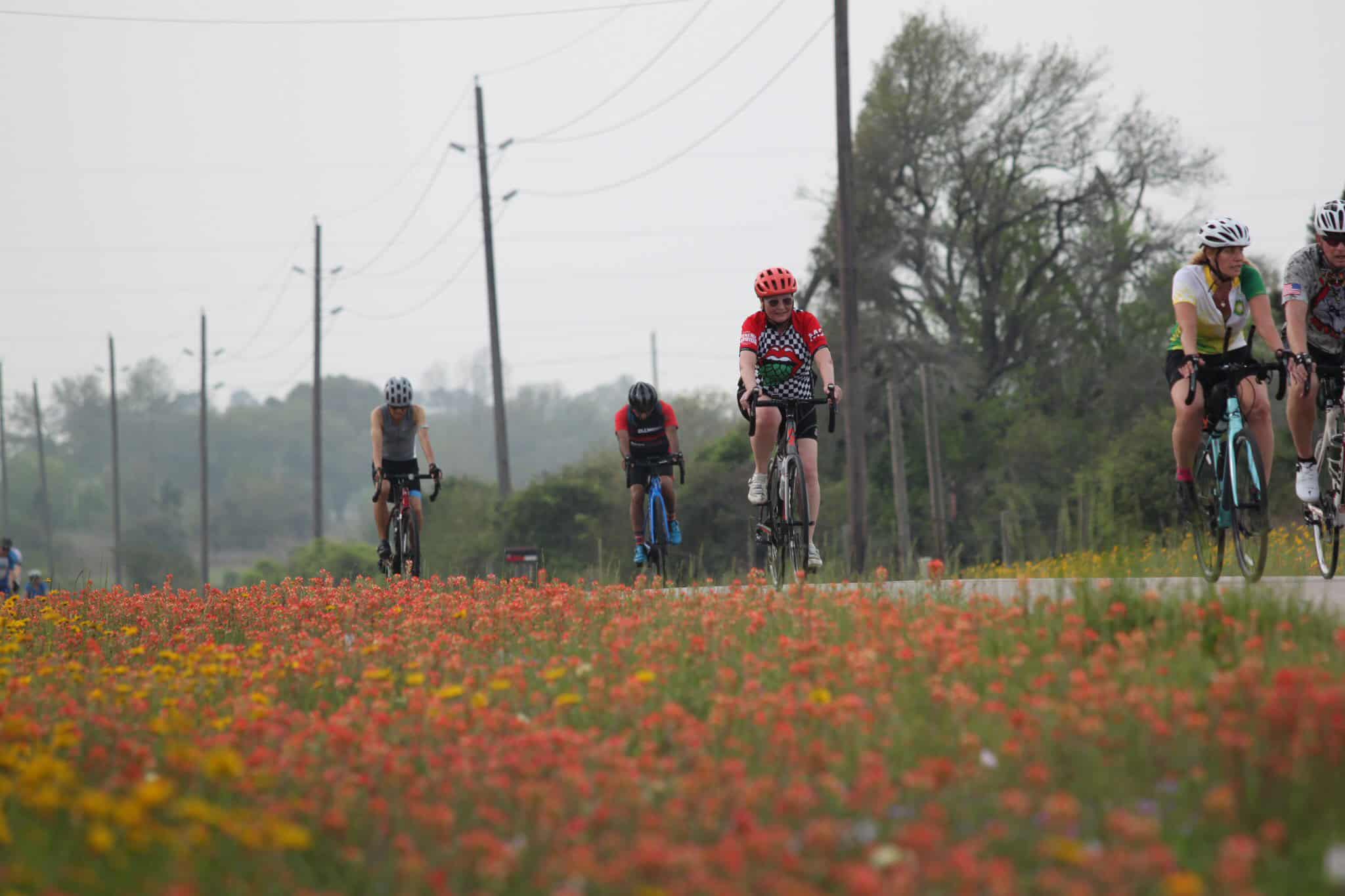 Enjoying a scenic bike ride along the Bluebonnet Express trail in Texas.