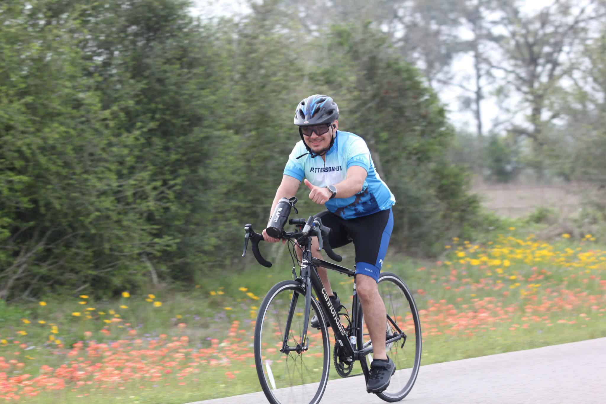 Enjoying a scenic ride on the Bluebonnet Express cycling route in Texas.