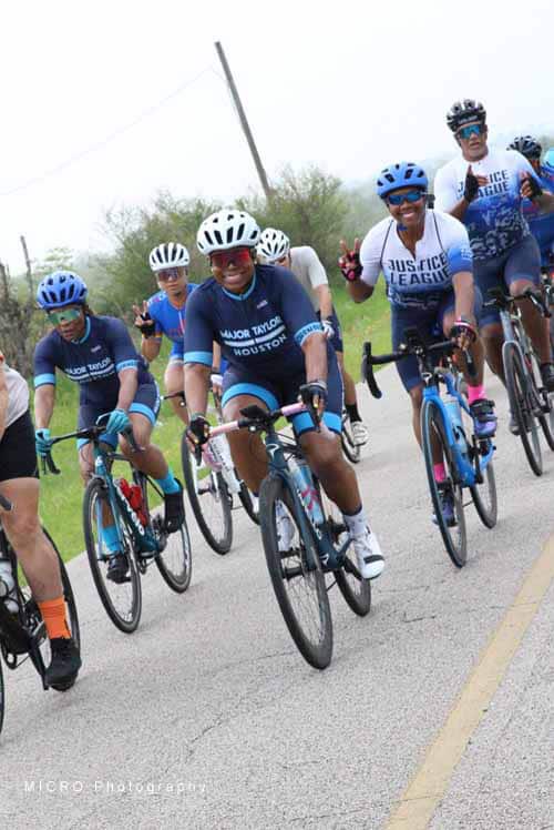 Enjoying a group bike ride during the Bluebonnet Express cycling event in Texas.