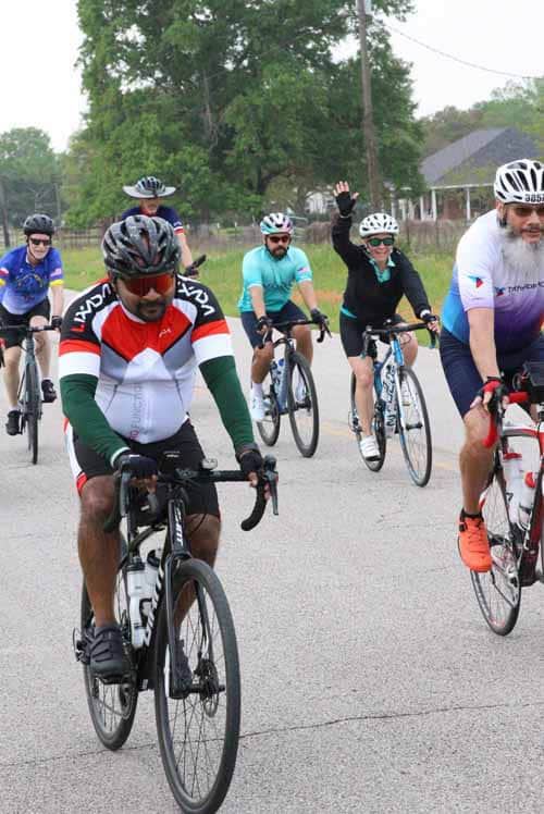 Cyclists participating in Bluebonnet Express bike ride event, enjoying outdoor cycling adventure.