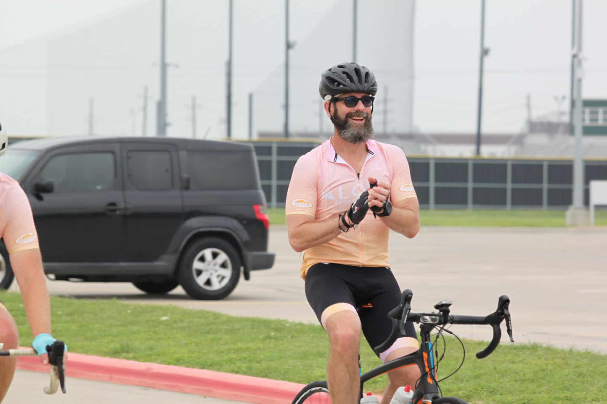 Vibrant cyclist enjoying Bluebonnet Express ride, showcasing outdoor biking adventure in Texas.