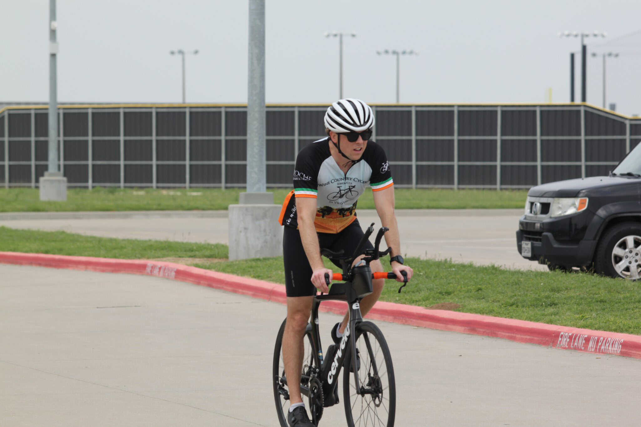 Bike rider participating in Bluebonnet Express cycling event outdoors.