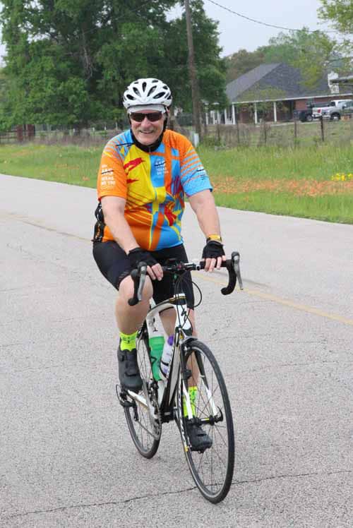 Bike rider on the Bluebonnet Express ride in Houston, Texas, showcasing outdoor adventure and scenic cycling routes for bike enthusiasts.