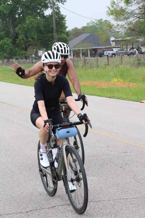 Bike rider on the Bluebonnet Express ride in Houston, Texas, showcasing outdoor adventure and scenic cycling routes for bike enthusiasts.