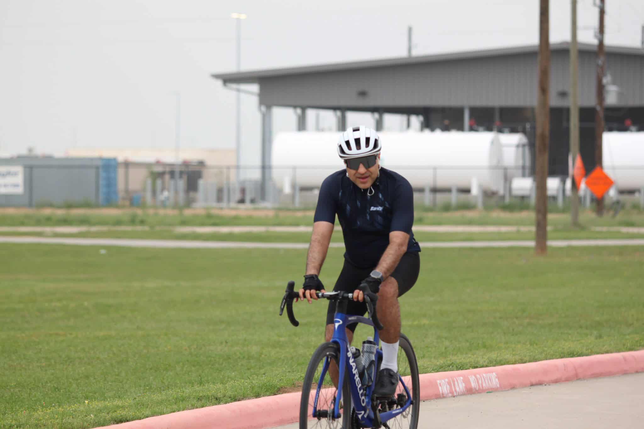 Bike rider on Bluebonnet Express bike route in Texas for cycling and outdoor recreation.