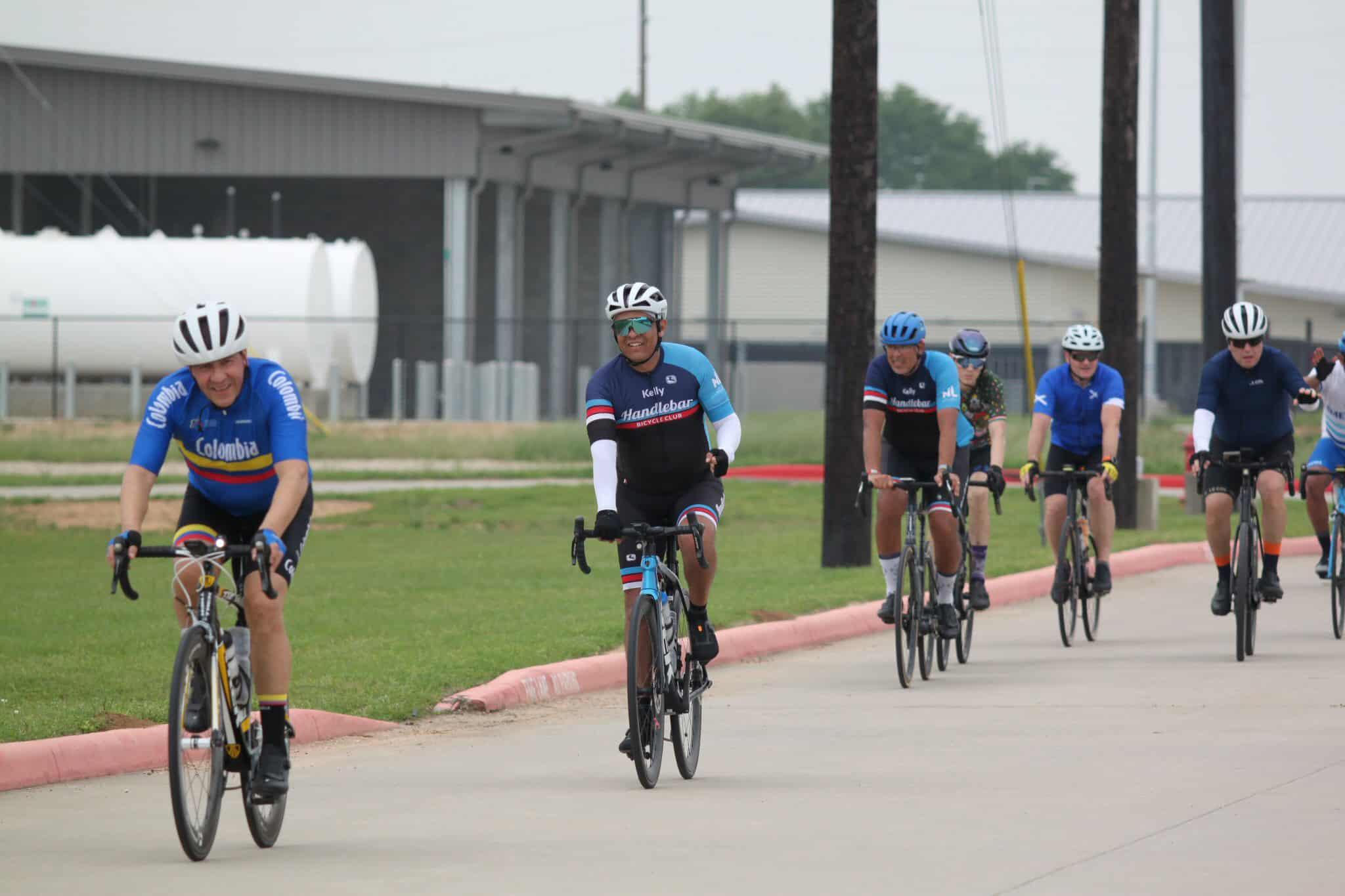 Cyclists riding together during Bluebonnet Express cycling event in Texas.