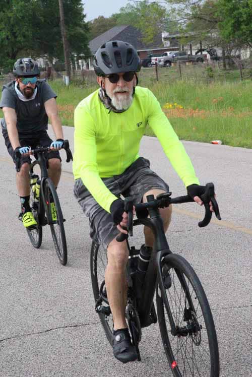 Comfortable biking with seniors on scenic route during Bluebonnet Express ride in Texas.