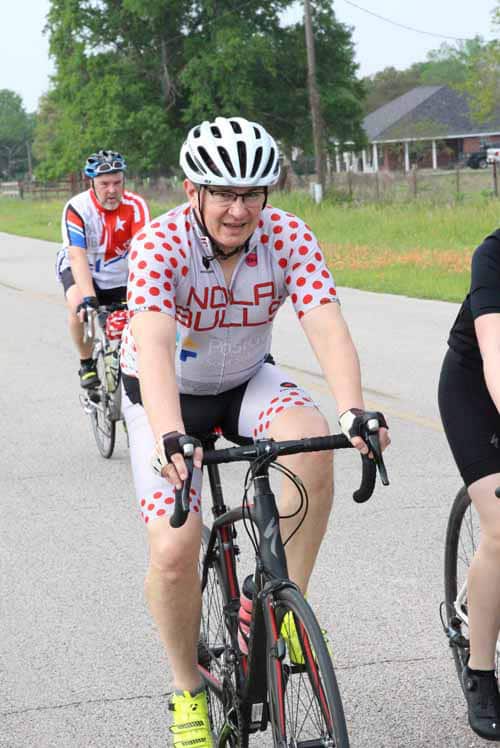Cyclists participating in Bluebonnet Express charity bike ride in Texas.