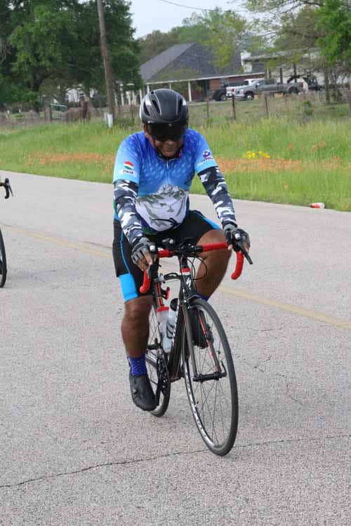 Bike rider participating in Bluebonnet Express cycling event in Texas.