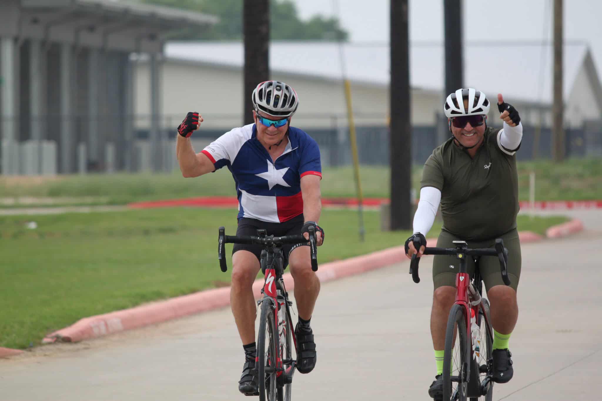 Enjoying a scenic bike ride with Bluebonnet Express cycling team in Texas.