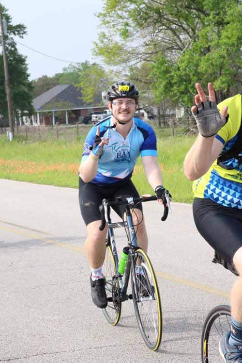Enjoying a scenic ride on Bluebonnet Express bicycle route in Texas during spring.