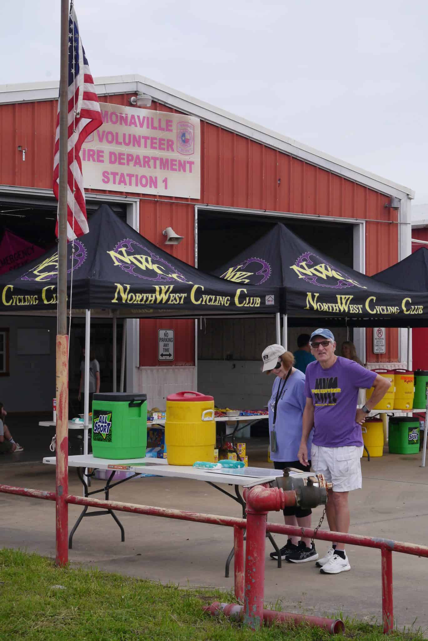 Volunteers at Bluebonnet Express cycling event at Monaville Volunteer Fire Department.
