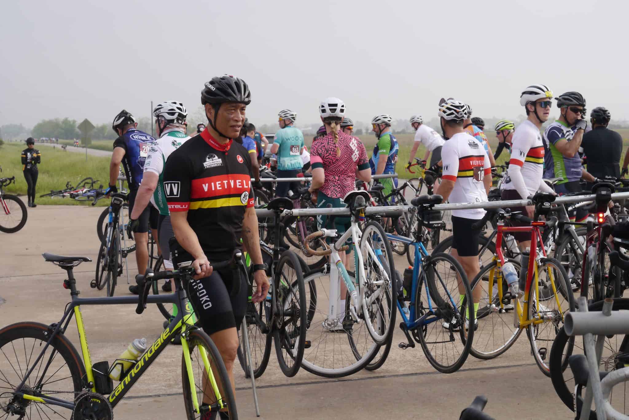 Cyclists at Bluebonnet Express event promoting cycling and outdoor activity in Texas.