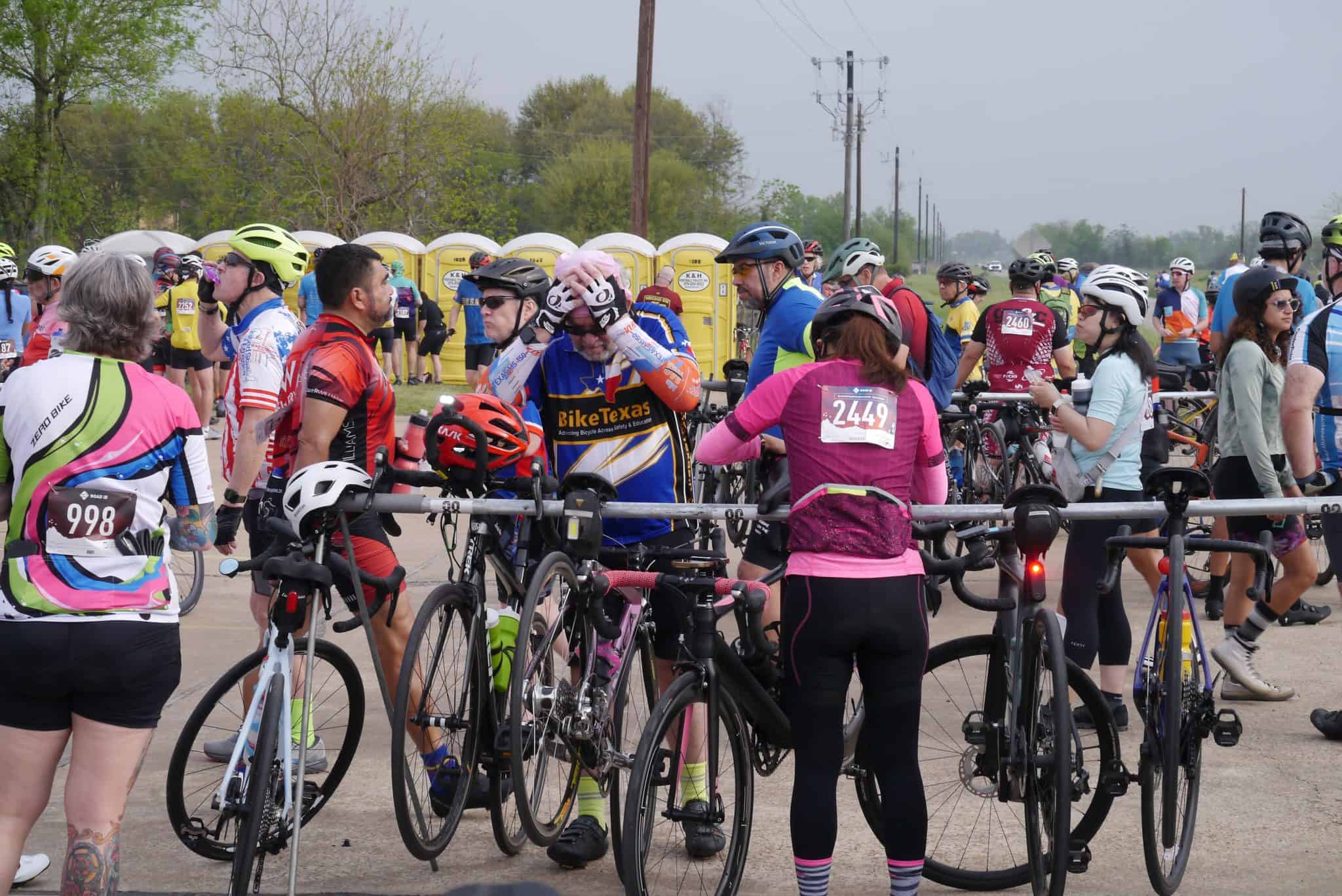 Cyclists gathering at Bluebonnet Express cycling event for bike lovers and enthusiasts.