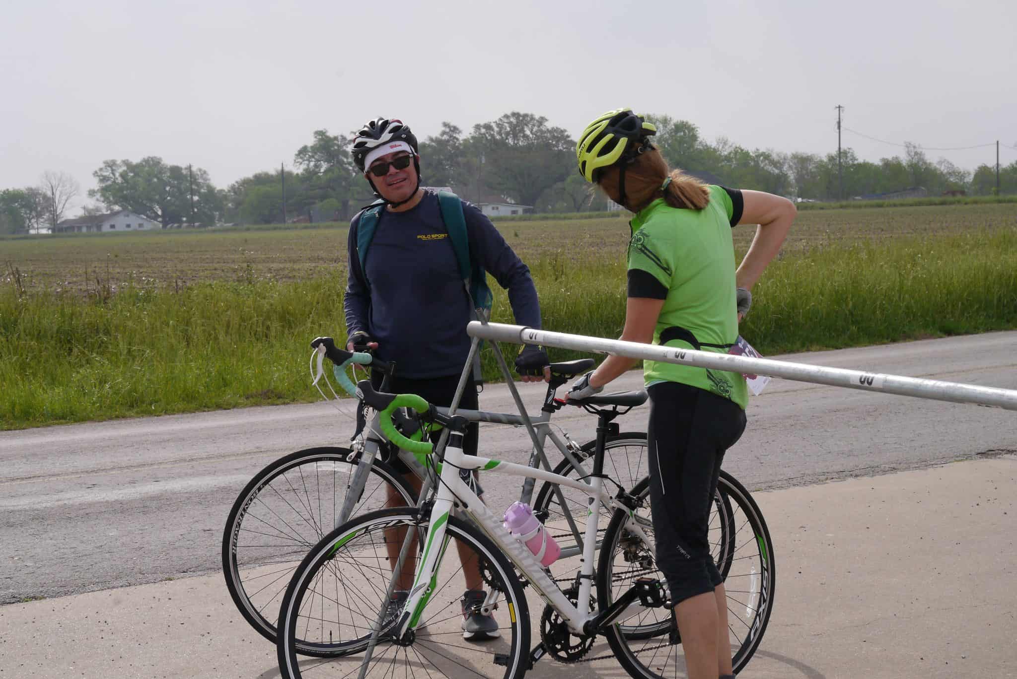 Enjoying a scenic ride on Bluebonnet Express bike trail in Texas with friends.