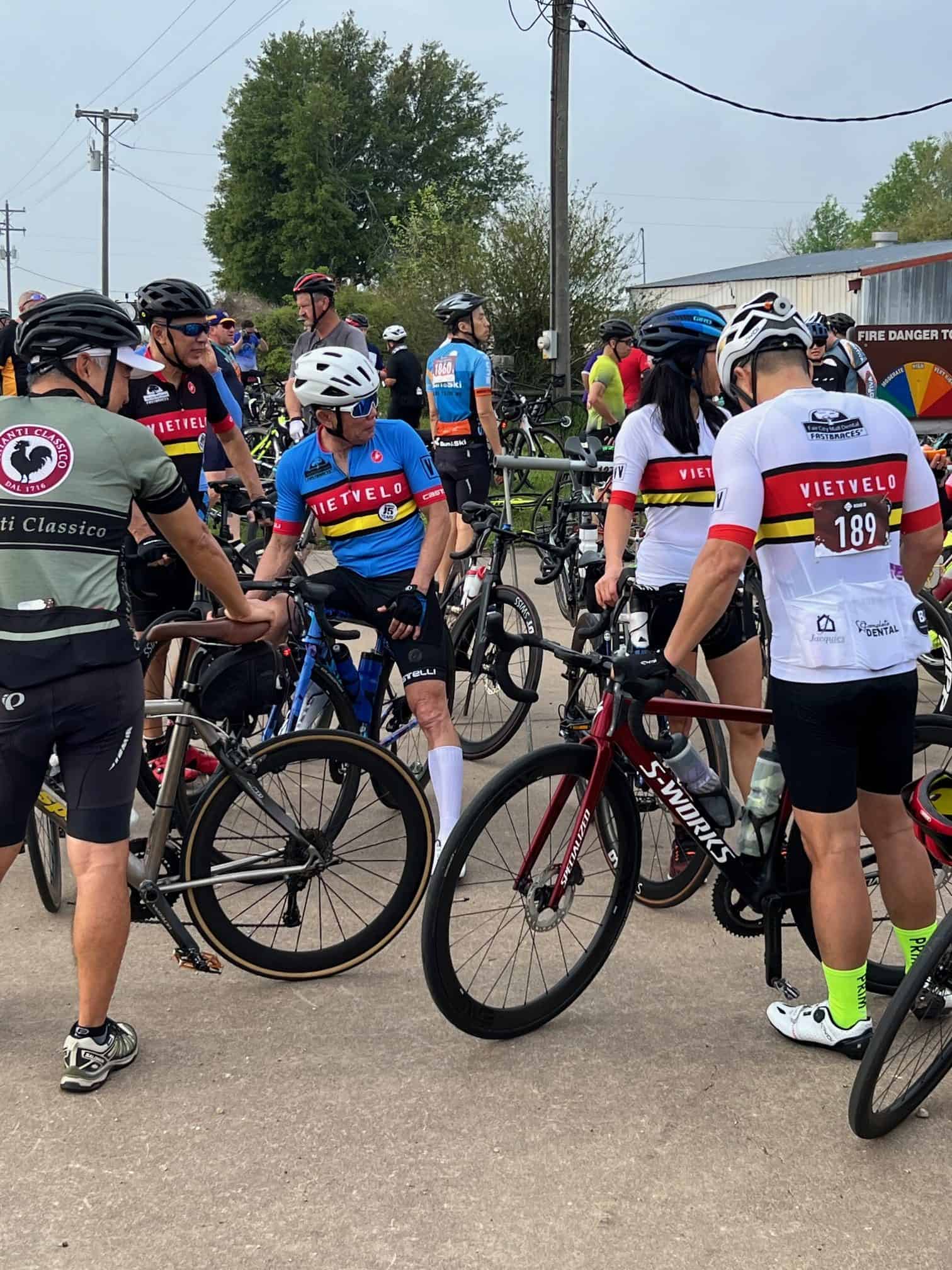 Cyclists gathering at Bluebonnet Express biking event for a scenic ride and race experience.