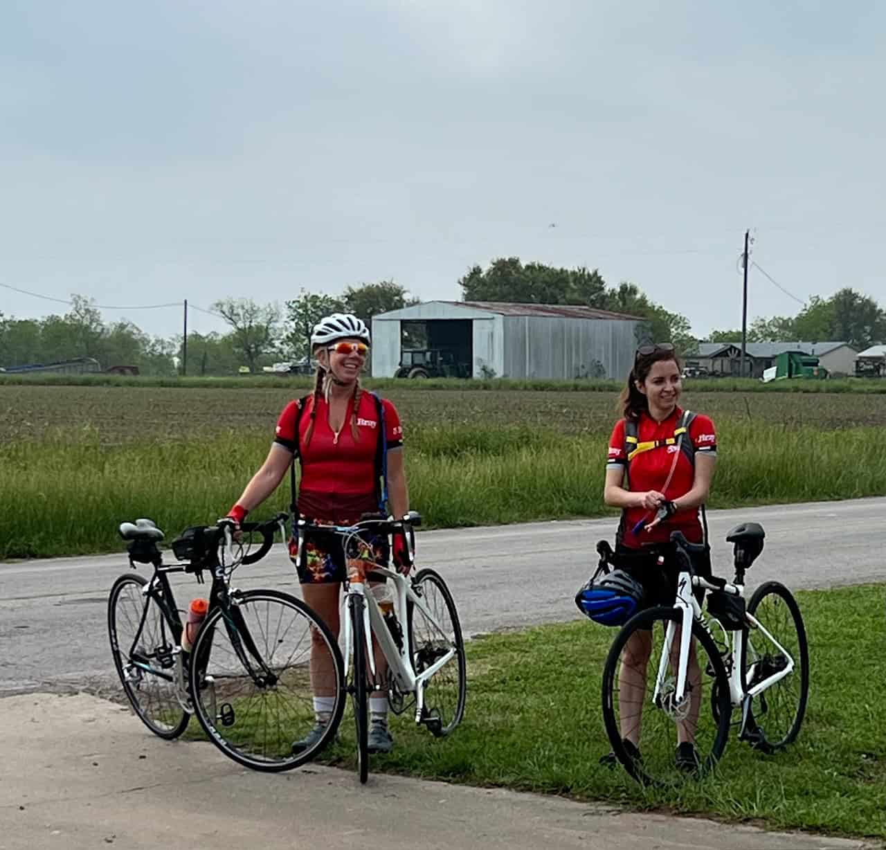 Enjoying cycling on the Bluebonnet Express trail in Texas with friends. Perfect for outdoor biking adventures and scenic rides.